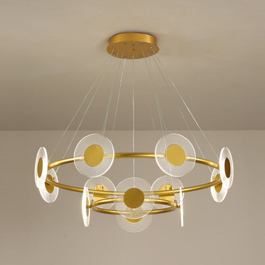 Minimalistic Led Circles Suspension Lamp: Acrylic Chandelier Pendant Light For Living Room Gold /