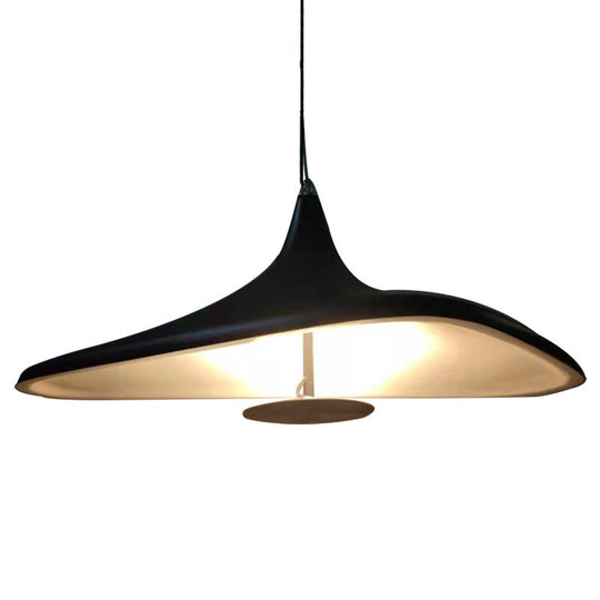 Art Deco Resin Led Pendant Chandelier - Black Hat Shaped Diner Lighting Fixture / 31.5