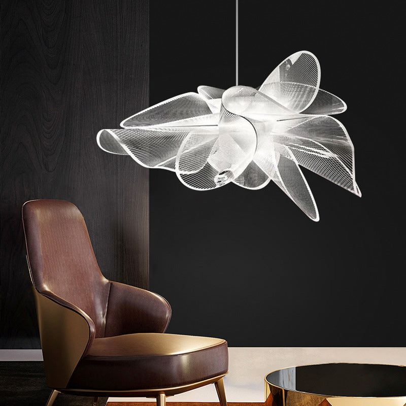 White Tulle-Like Floral Chandelier LED Cafe Light Fixture