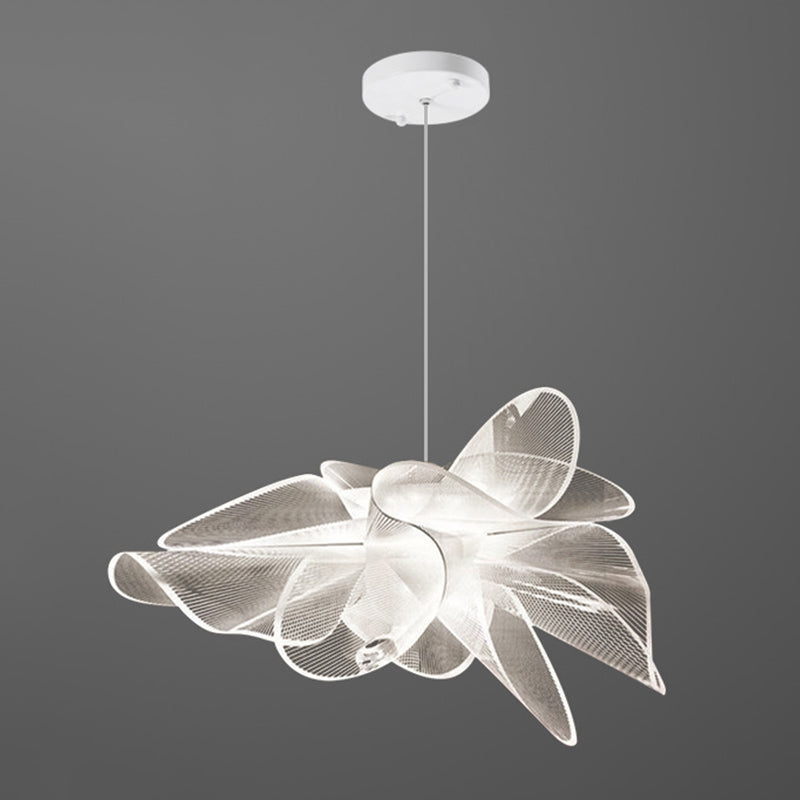 White Tulle-Like Floral Chandelier LED Cafe Light Fixture