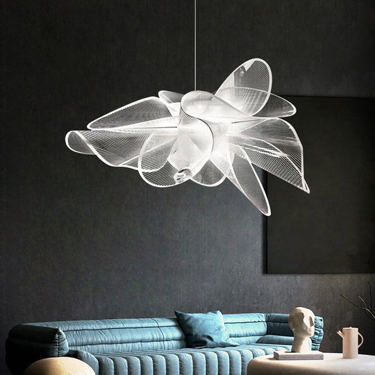 White Tulle-Like Floral Chandelier LED Cafe Light Fixture