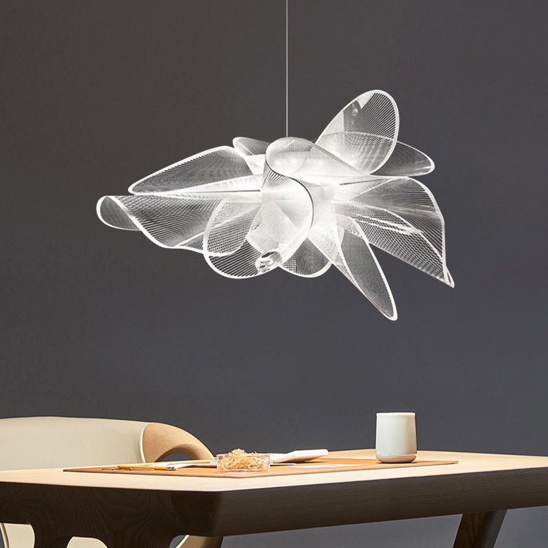 White Tulle-Like Floral Chandelier LED Cafe Light Fixture