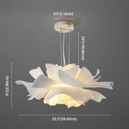 White Tulle-Like Floral Chandelier LED Cafe Light Fixture