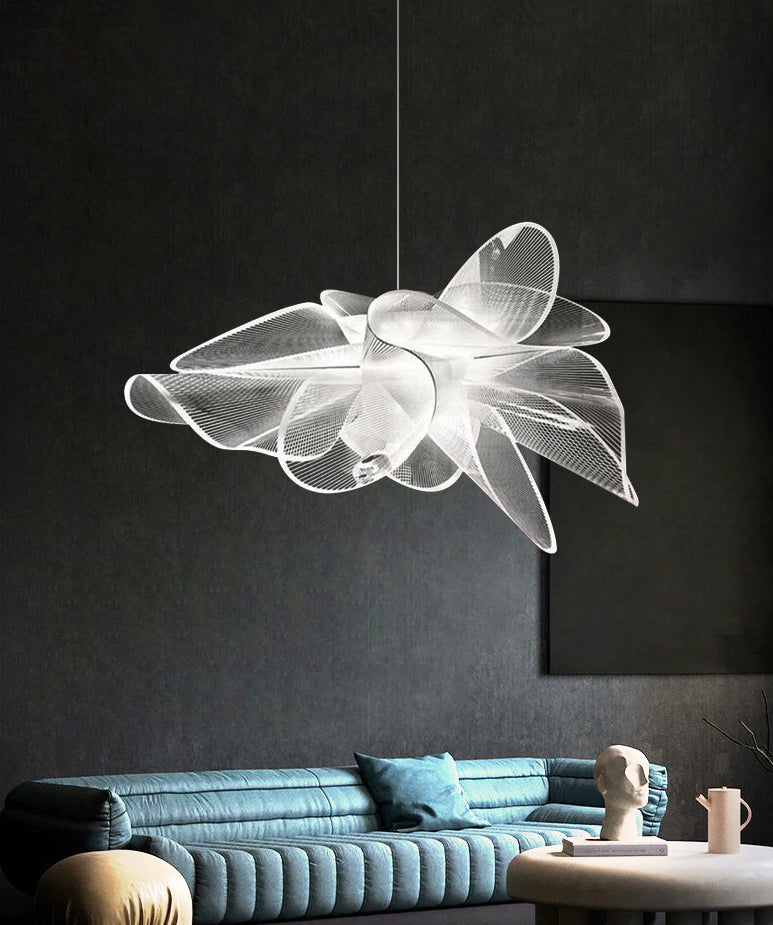 White Tulle-Like Floral Chandelier LED Cafe Light Fixture