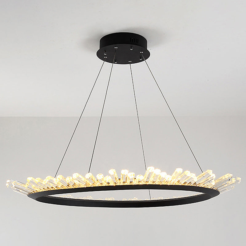 Sleek Led Ring Chandelier Crystal Pendant Light For Modern Living Rooms - Black / 23.5 Sputnik