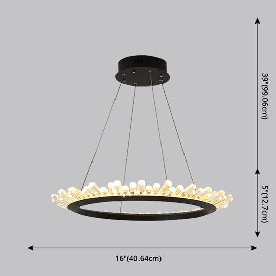 Sleek Led Ring Chandelier Crystal Pendant Light For Modern Living Rooms - Black