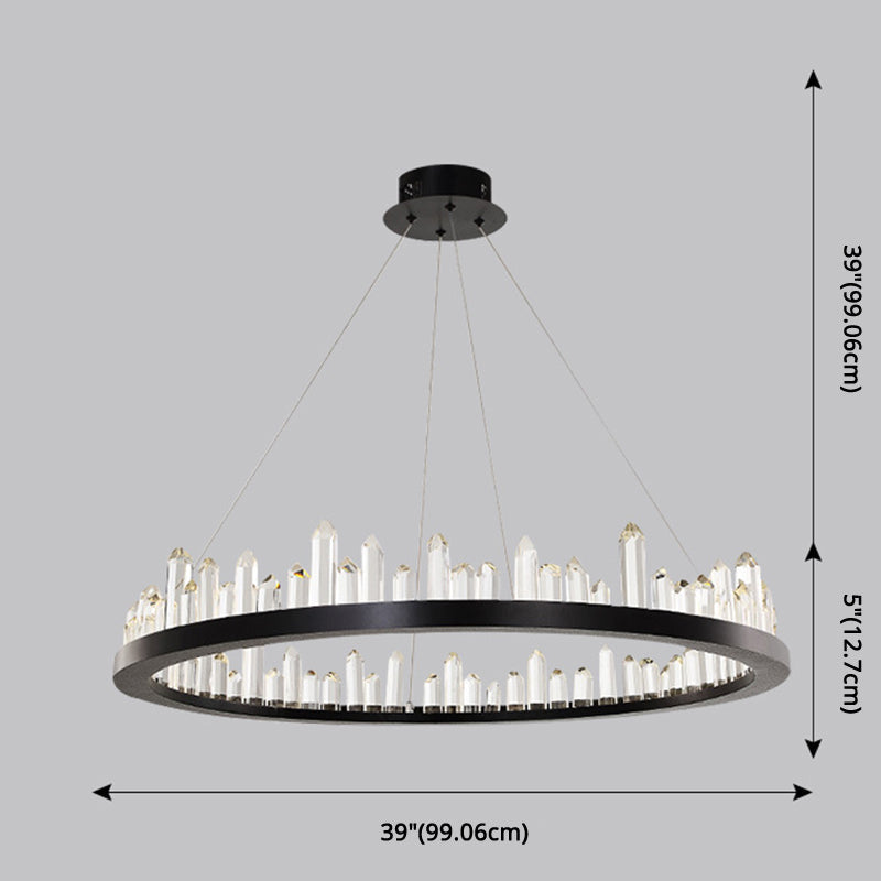 Sleek Led Ring Chandelier Crystal Pendant Light For Modern Living Rooms - Black