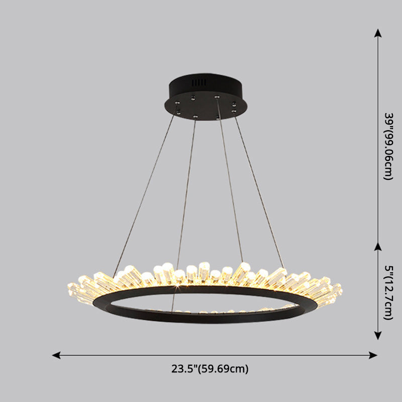 Sleek Led Ring Chandelier Crystal Pendant Light For Modern Living Rooms - Black