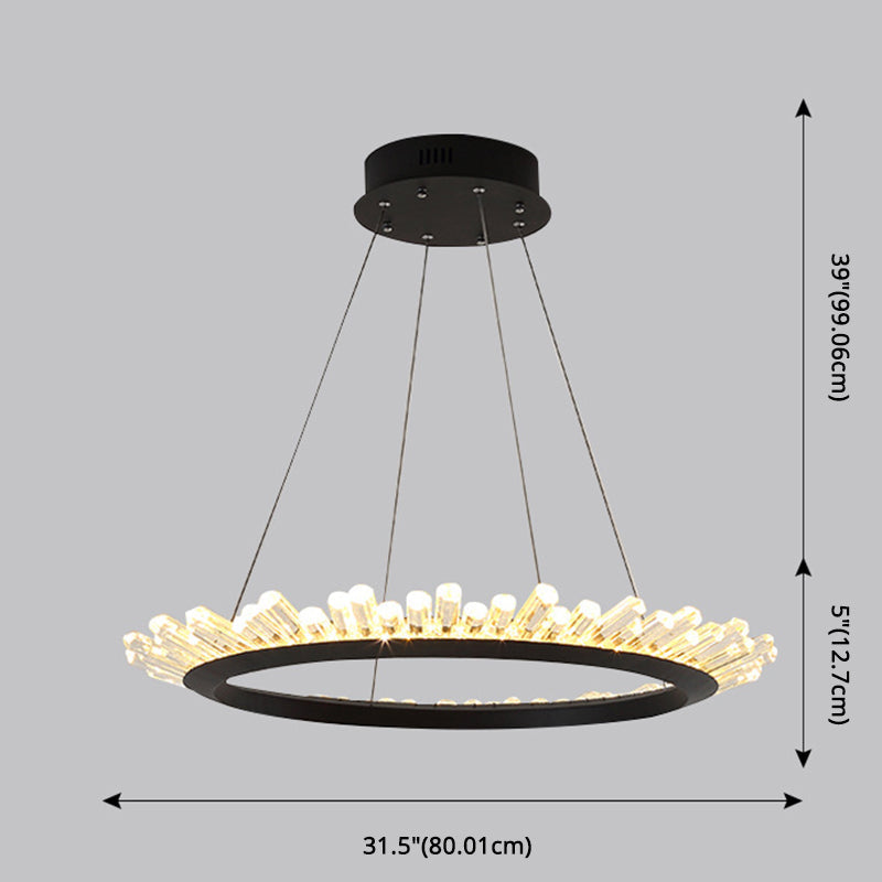 Sleek Led Ring Chandelier Crystal Pendant Light For Modern Living Rooms - Black