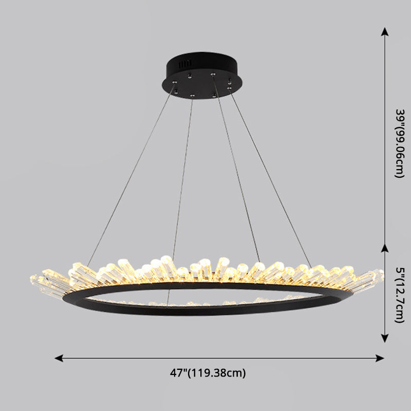 Sleek Led Ring Chandelier Crystal Pendant Light For Modern Living Rooms - Black