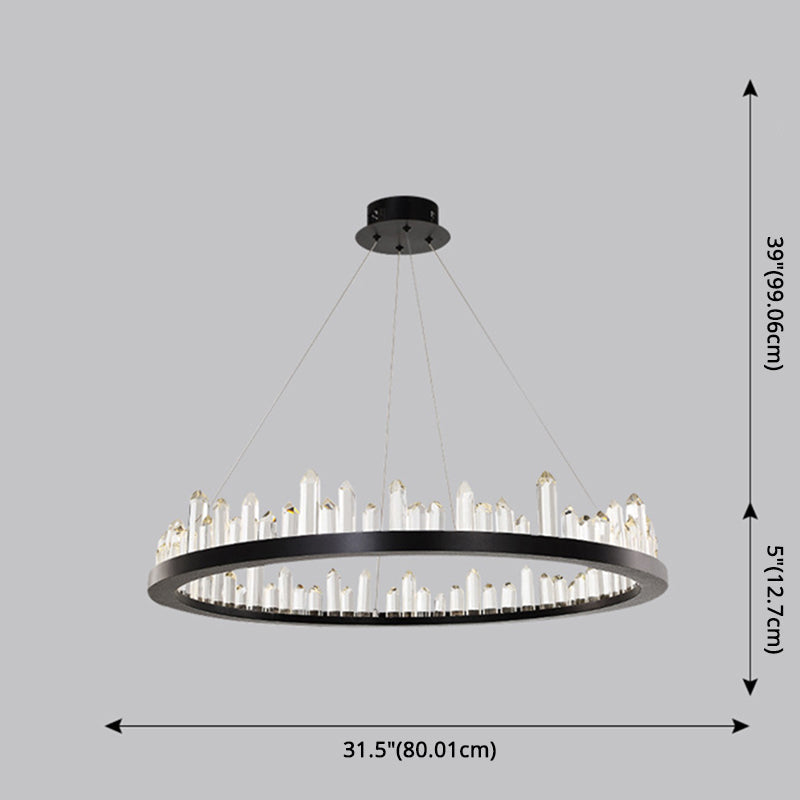 Sleek Led Ring Chandelier Crystal Pendant Light For Modern Living Rooms - Black