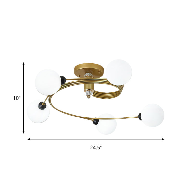 Spiral Semi Flush Traditional Glass/Crystal Bedroom Ceiling Light Fixture - Brass Finish