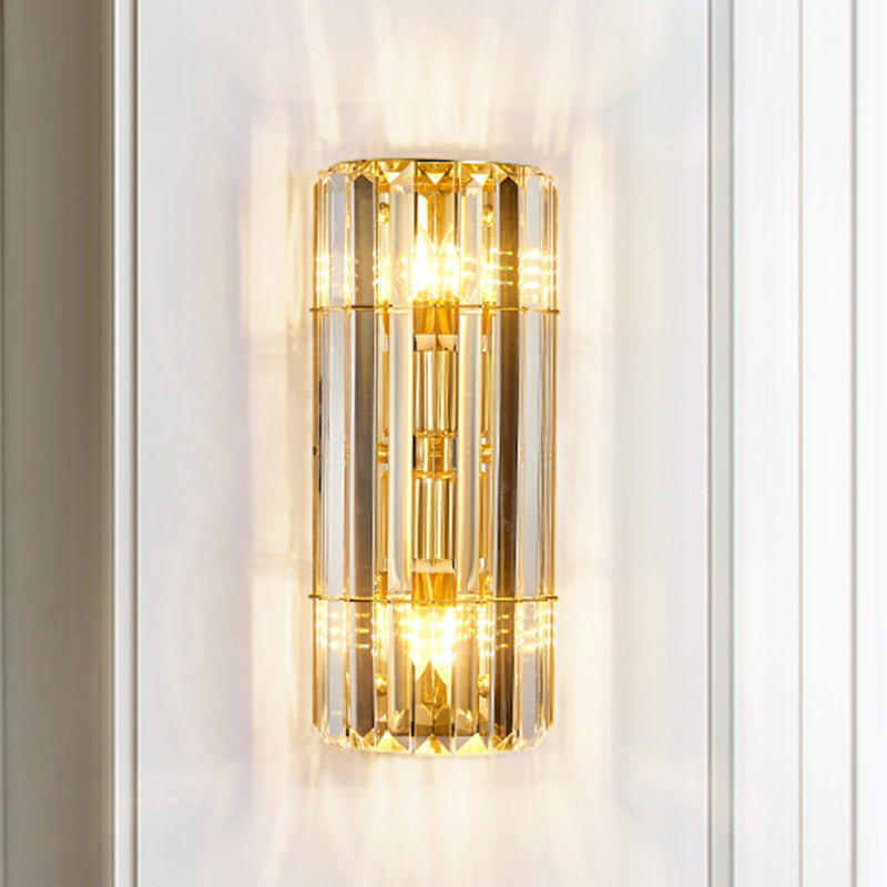 Vintage Style Cylindrical Crystal Sconce Lighting - Wall Mounted Lamp For Hallway Golden Finish