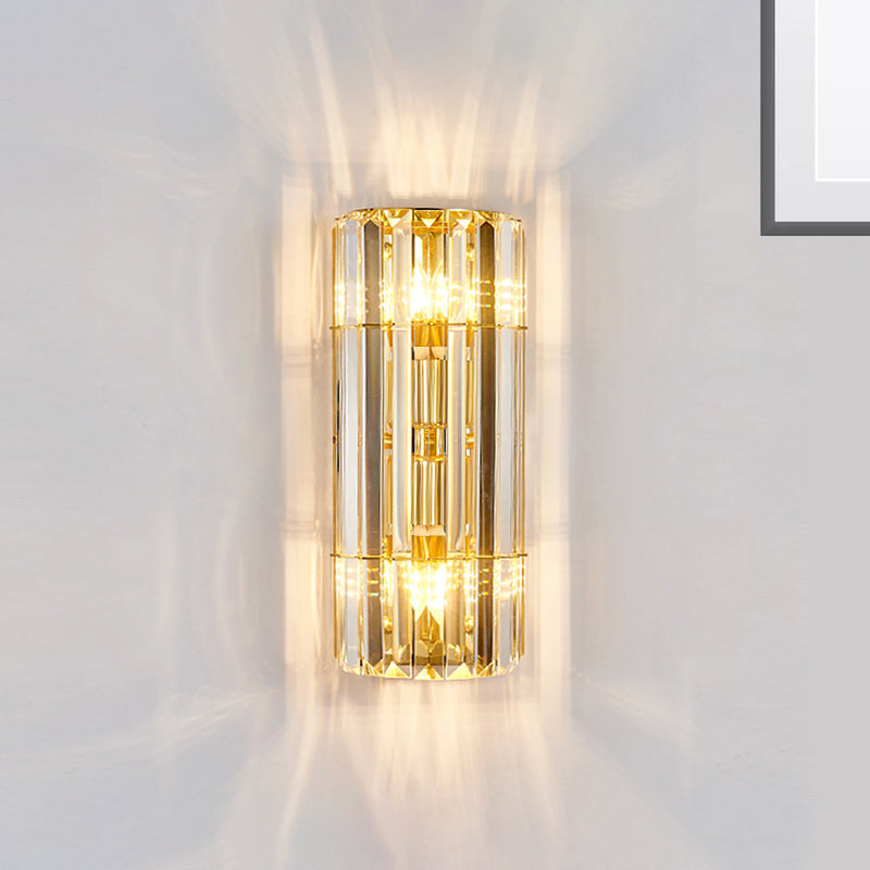 Vintage Style Cylindrical Crystal Sconce Lighting - Wall Mounted Lamp For Hallway Golden Finish