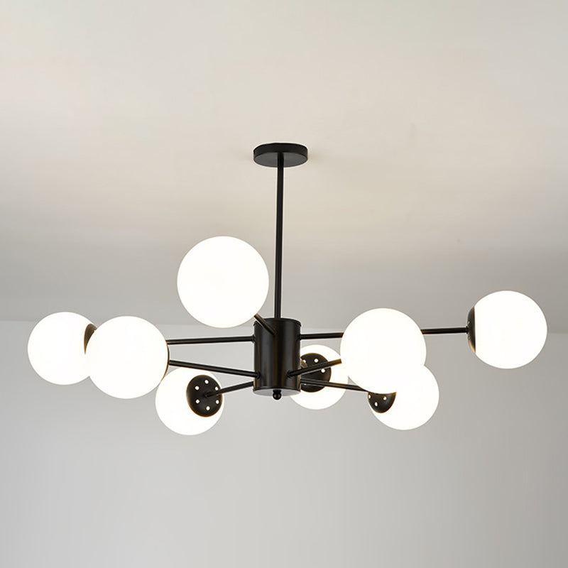 Opal Glass Living Room Ceiling Chandelier: Modern Minimalistic Suspension Lamp 8 / Black