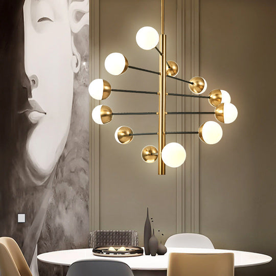 Opal Glass Pendant Chandelier - Elegant Gold Vertical Hanging Light For Dining Room