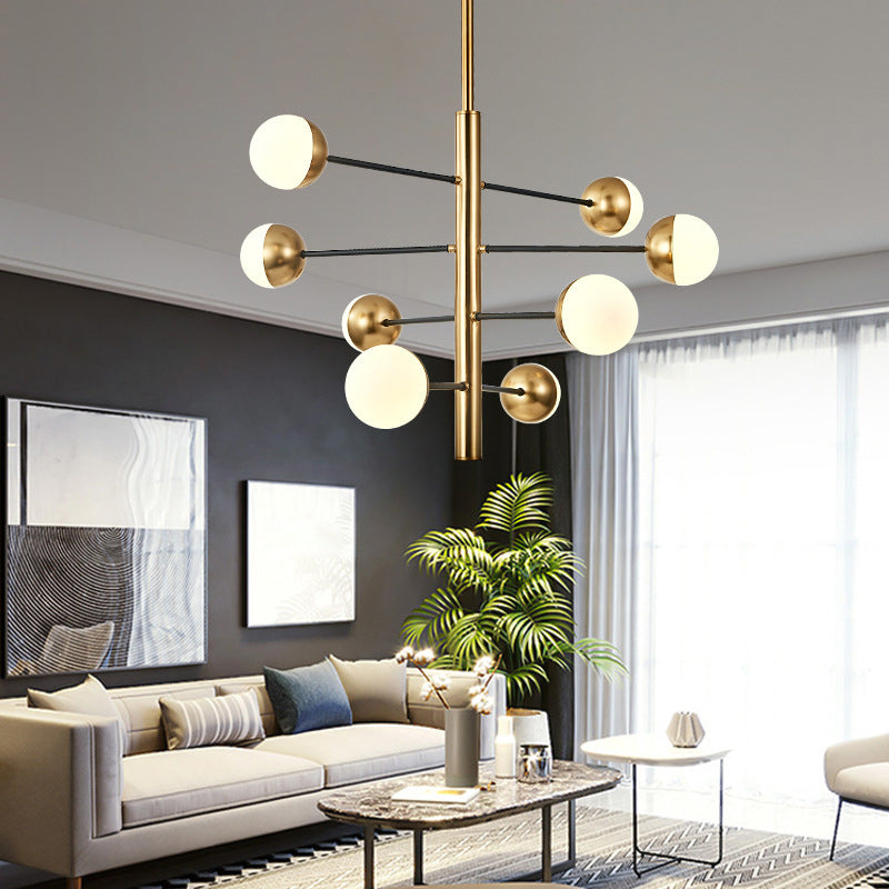 Opal Glass Pendant Chandelier - Elegant Gold Vertical Hanging Light For Dining Room