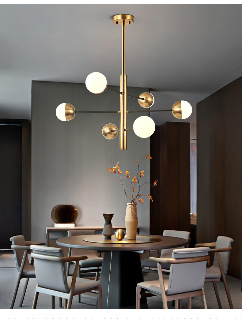 Opal Glass Pendant Chandelier - Elegant Gold Vertical Hanging Light For Dining Room