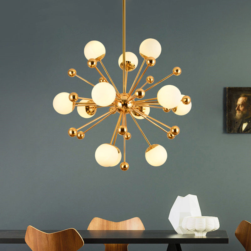 Minimalist 12-Light Cream Glass Pendant Light For Living Room - Golden Dandelion Chandelier