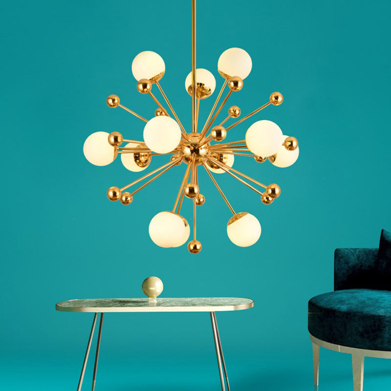 Minimalist 12-Light Cream Glass Pendant Light For Living Room - Golden Dandelion Chandelier