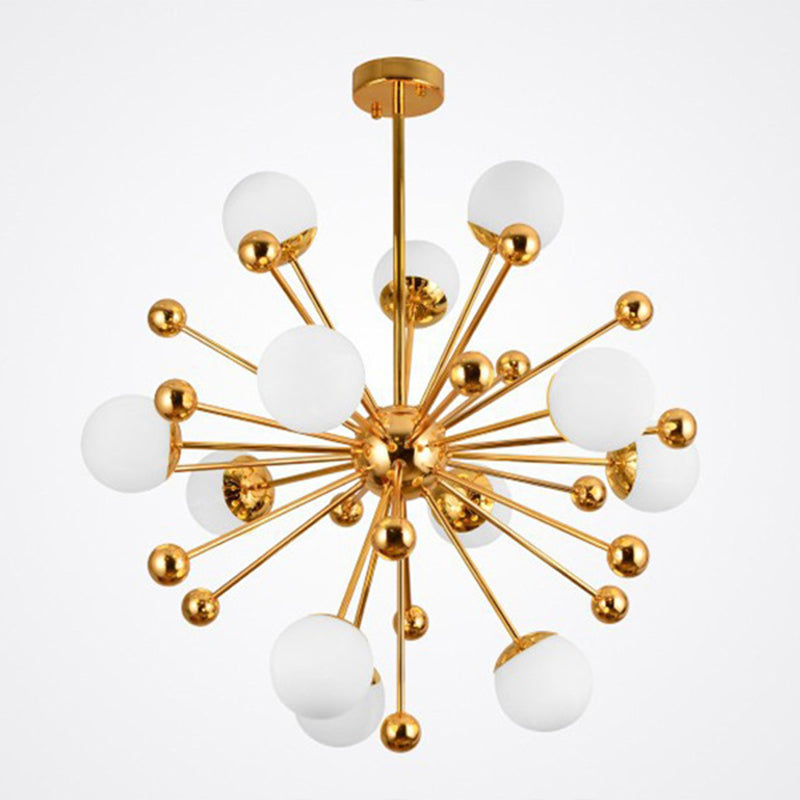 Minimalist 12-Light Cream Glass Pendant Light For Living Room - Golden Dandelion Chandelier Gold