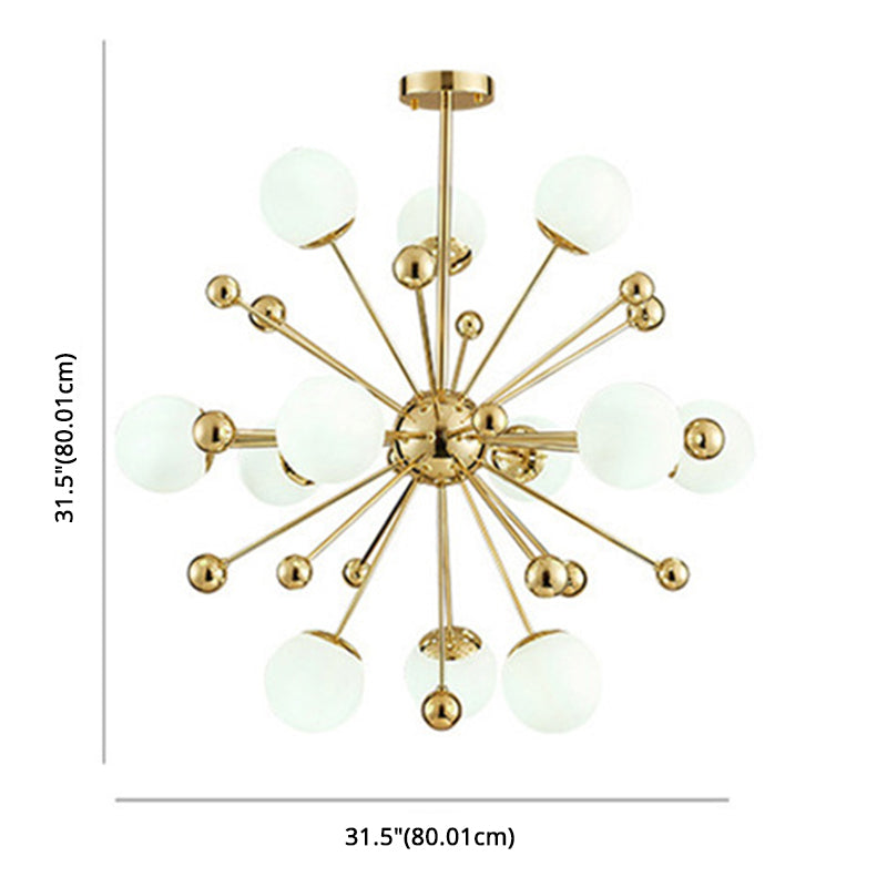 Minimalist 12-Light Cream Glass Pendant Light For Living Room - Golden Dandelion Chandelier