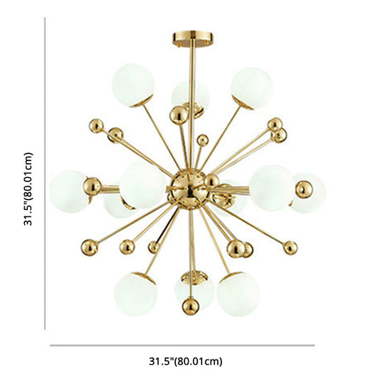 Minimalist 12-Light Cream Glass Pendant Light For Living Room - Golden Dandelion Chandelier