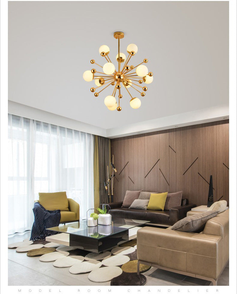 Minimalist 12-Light Cream Glass Pendant Light For Living Room - Golden Dandelion Chandelier