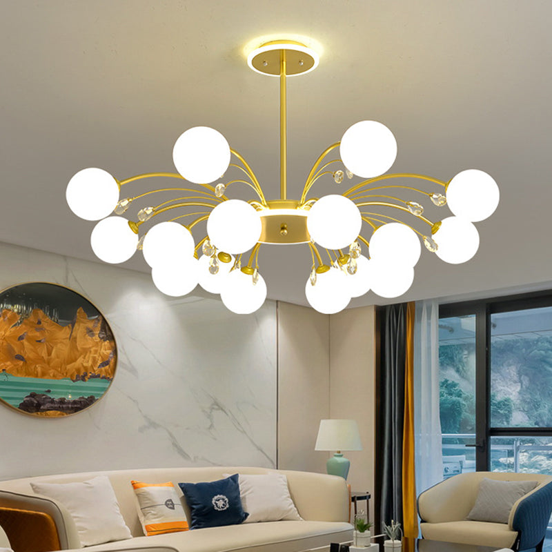 Modern Modo Chandelier With Opal Frosted Glass | Ceiling Hang Light For Sitting Room