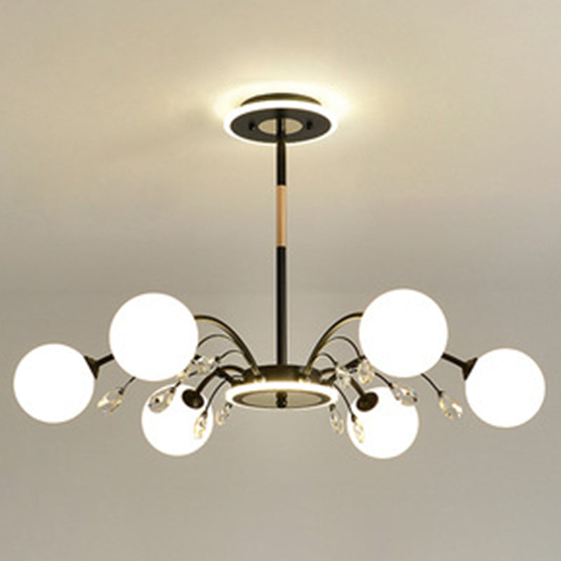 Modern Modo Chandelier With Opal Frosted Glass | Ceiling Hang Light For Sitting Room 6 / Black Round