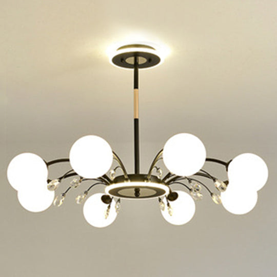 Modern Modo Chandelier With Opal Frosted Glass | Ceiling Hang Light For Sitting Room 8 / Black Round