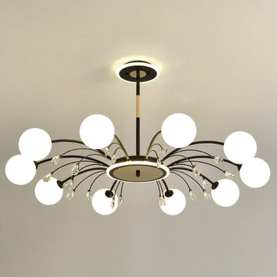 Modern Modo Chandelier With Opal Frosted Glass | Ceiling Hang Light For Sitting Room 10 / Black