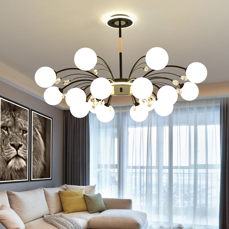 Modern Modo Chandelier With Opal Frosted Glass | Ceiling Hang Light For Sitting Room