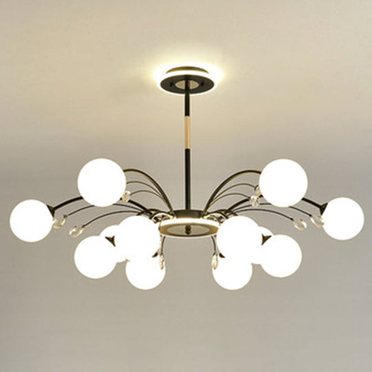 Modern Modo Chandelier With Opal Frosted Glass | Ceiling Hang Light For Sitting Room 12 / Black