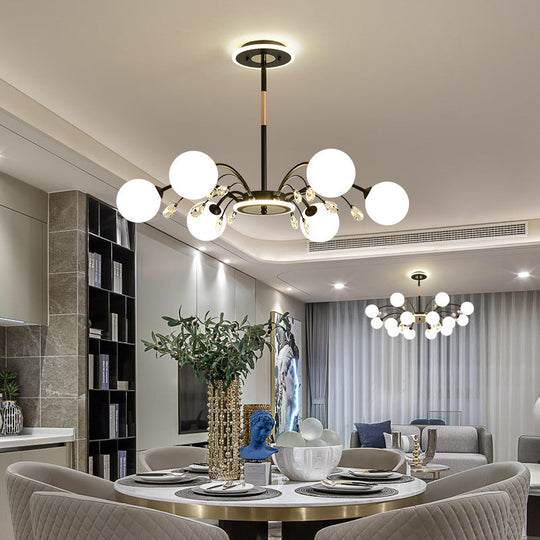 Modern Modo Chandelier With Opal Frosted Glass | Ceiling Hang Light For Sitting Room