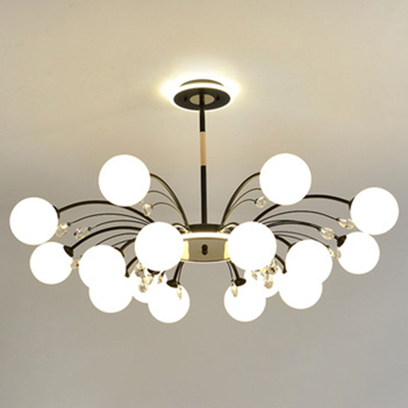 Modern Modo Chandelier With Opal Frosted Glass | Ceiling Hang Light For Sitting Room 16 / Black