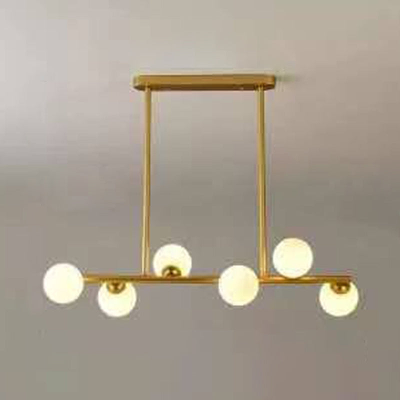 Modern Modo Chandelier With Opal Frosted Glass | Ceiling Hang Light For Sitting Room 6 / Gold Linear