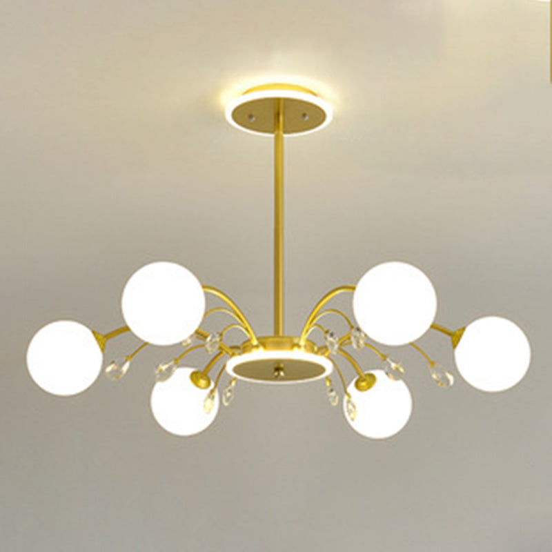 Modern Modo Chandelier With Opal Frosted Glass | Ceiling Hang Light For Sitting Room 6 / Gold Round