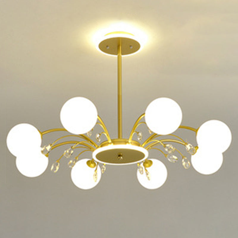 Modern Modo Chandelier With Opal Frosted Glass | Ceiling Hang Light For Sitting Room 8 / Gold Round