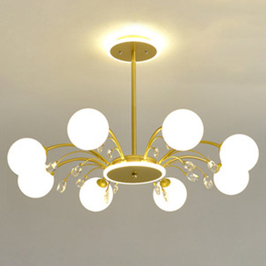 Modern Modo Chandelier With Opal Frosted Glass | Ceiling Hang Light For Sitting Room 8 / Gold Round