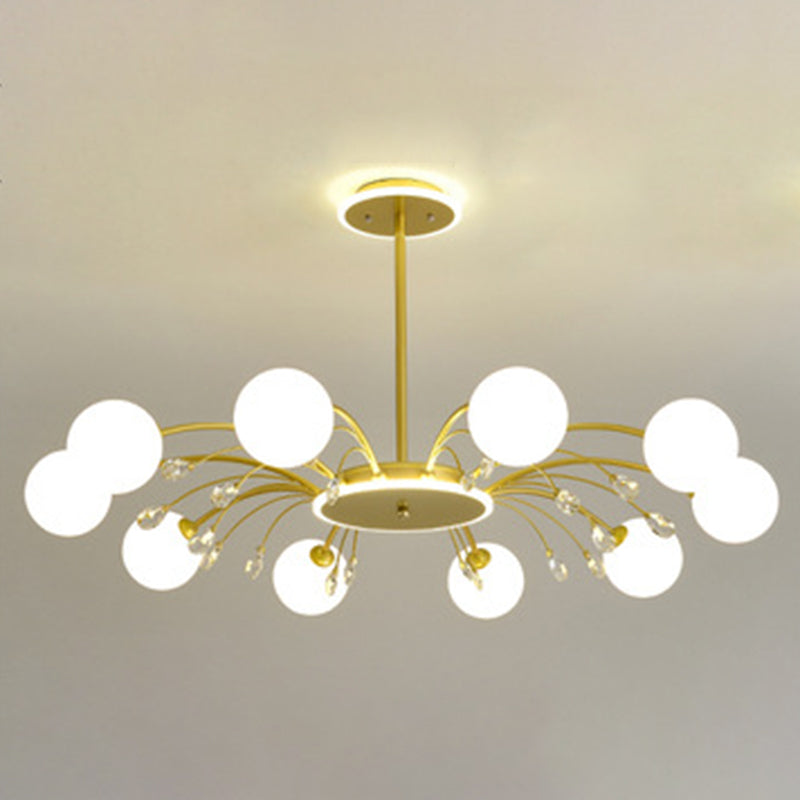 Modern Modo Chandelier With Opal Frosted Glass | Ceiling Hang Light For Sitting Room 10 / Gold Round