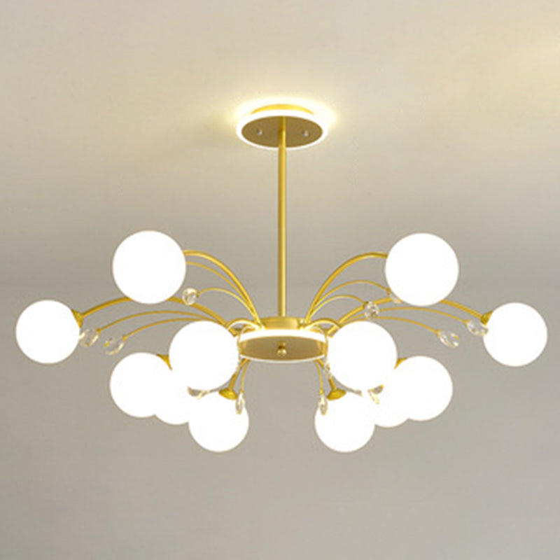 Modern Modo Chandelier With Opal Frosted Glass | Ceiling Hang Light For Sitting Room 12 / Gold Round