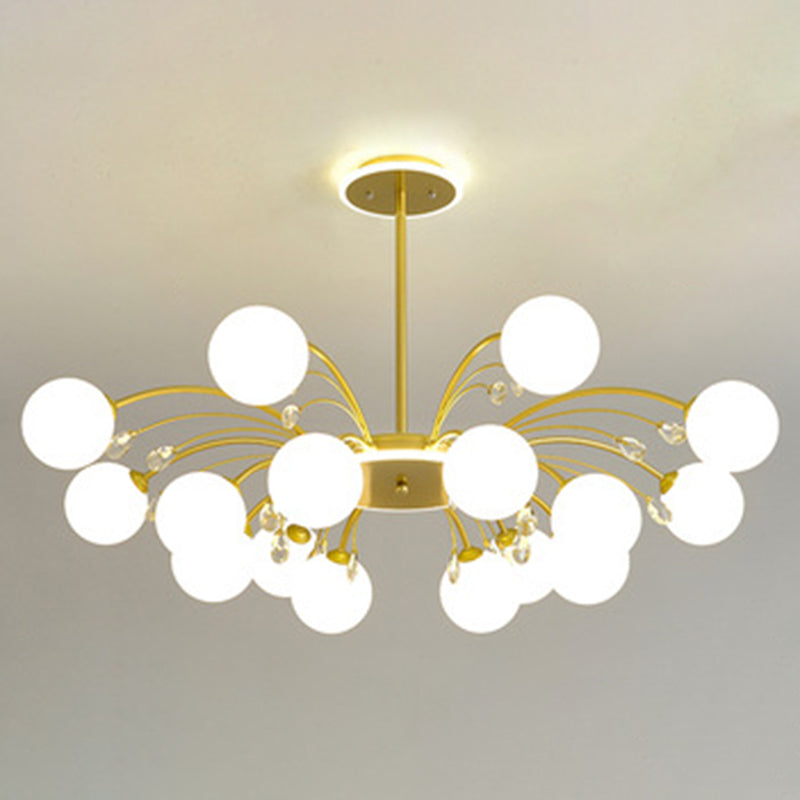 Modern Modo Chandelier With Opal Frosted Glass | Ceiling Hang Light For Sitting Room 16 / Gold Round