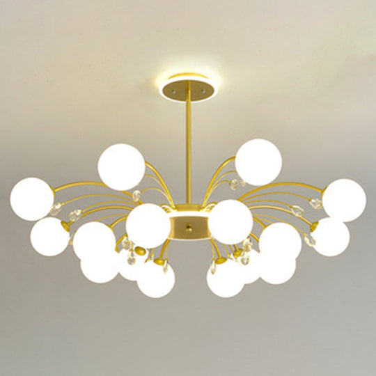 Modern Modo Chandelier With Opal Frosted Glass | Ceiling Hang Light For Sitting Room 16 / Gold Round