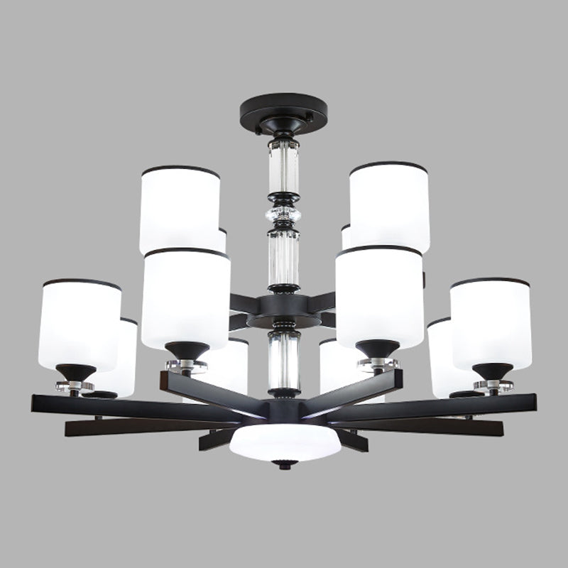 Modern Milky Glass Cup Chandelier Black Finish Hanging Light For Living Room 12 /