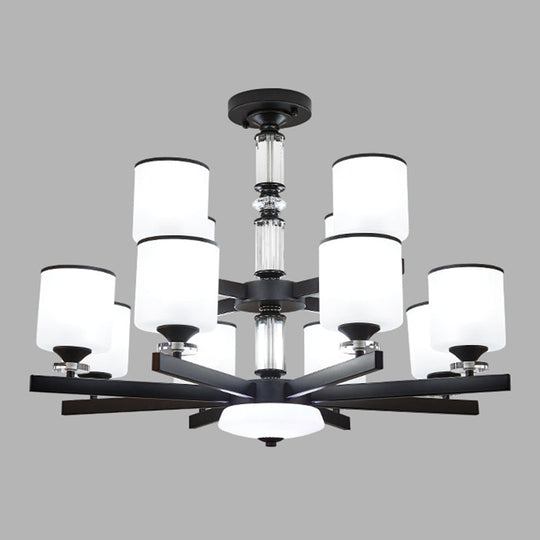 Modern Milky Glass Cup Chandelier Black Finish Hanging Light For Living Room 12 /