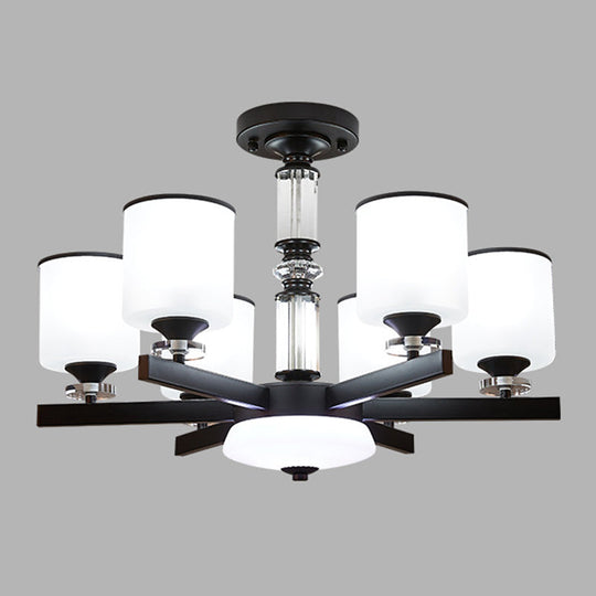 Modern Milky Glass Cup Chandelier Black Finish Hanging Light For Living Room 6 /