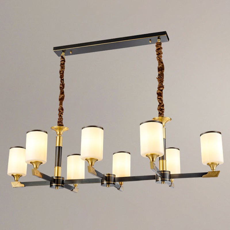 Opaline Glass Cylindrical Chandelier Pendant Light For Minimalistic Living Room 8 / Gold-Black