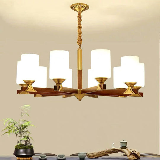 Opaline Glass Cylindrical Chandelier Pendant Light For Minimalistic Living Room