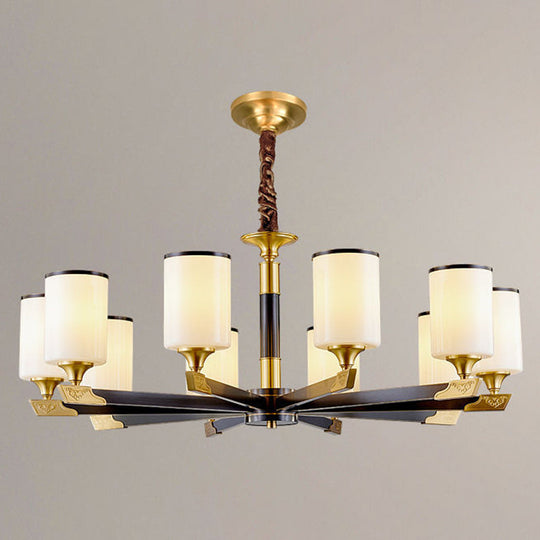 Opaline Glass Cylindrical Chandelier Pendant Light For Minimalistic Living Room 10 / Gold-Black